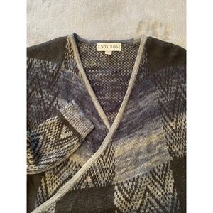 Knox Rose Cardigan Sweater Sz XS Blue Gray Geometric Belted Open Front Soft Cozy